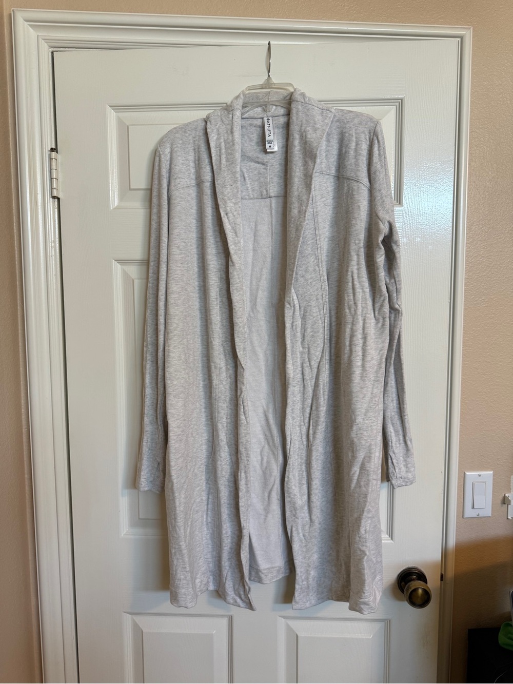 Athleta Heather Light Gray Open Front Long Cardigan with Pockets Medium